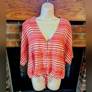 Express Brand Pink and White Striped Button-Up Blouse Size Medium